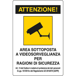 Targa Area Sotto Videosorveglianza 300X200 Alluminio