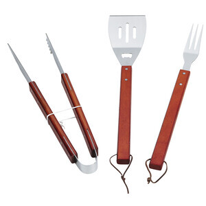 Set Barbecue Inox C/Manico in Legno 3 PZ