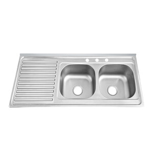 C Lavello Appoggio 120X50 2 Vasche DX C/Gocc SX Inox 304