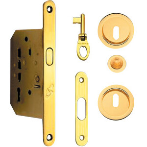 Kit Maniglie Tondo Porta Scorr C/Chiave Oro