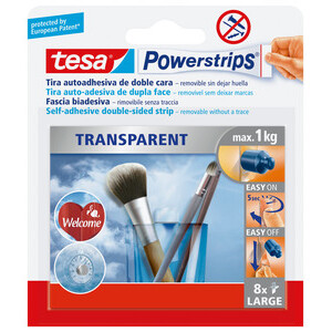 Tesa Powerstrips 8 Strisce Adesive Trasparenti