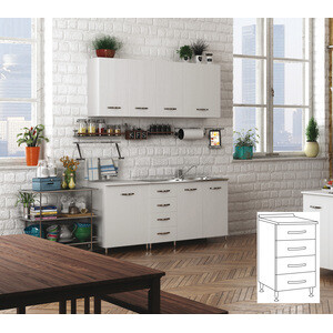 Kit Cucina Base 4 Cassetti 40X50XH85 cm Bianco