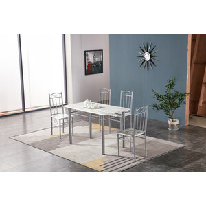 Set Tavolo C/4 Sedie 120X70 cm Eff. Marmo Chiaro