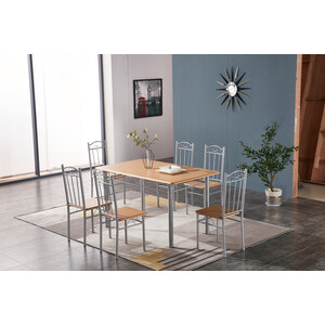 Set Tavolo C/6 Sedie 140X80 cm Legno Chiaro