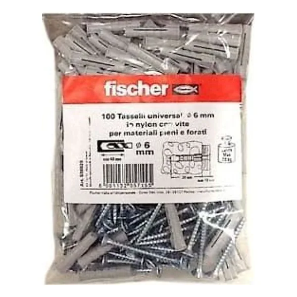 BUSTA TASSELLI Ø6 CON VITE (100pz) FISCHER – cod. FIS536929