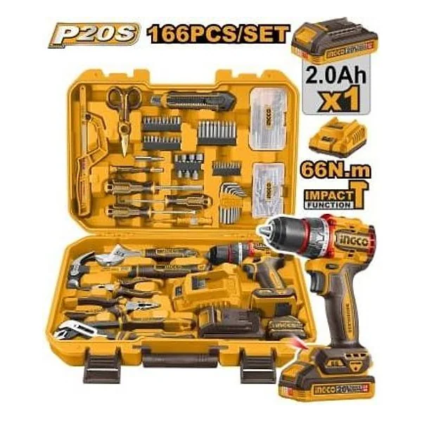 Ingco Set Valigetta con 166 Pz.con CIDLI20668E e Batt. – cod. INCHKTHP41662E