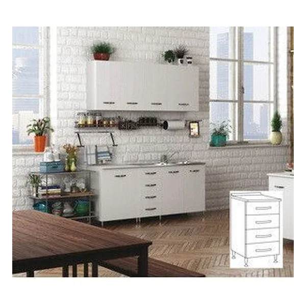 Kit Cucina Base 4 Cassetti 40X50XH85 cm Bianco – cod. CPD96424