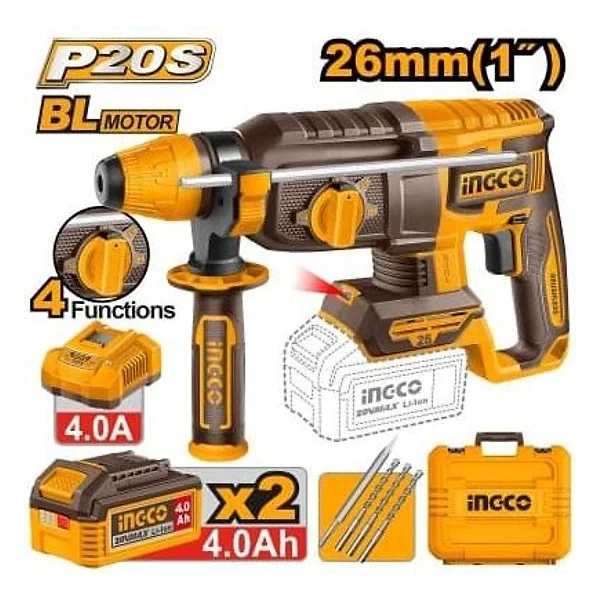 Martello Demolitore Batt.li 20V 26MM 4FUNZ.INGCO – cod. INCCRHLI262085E