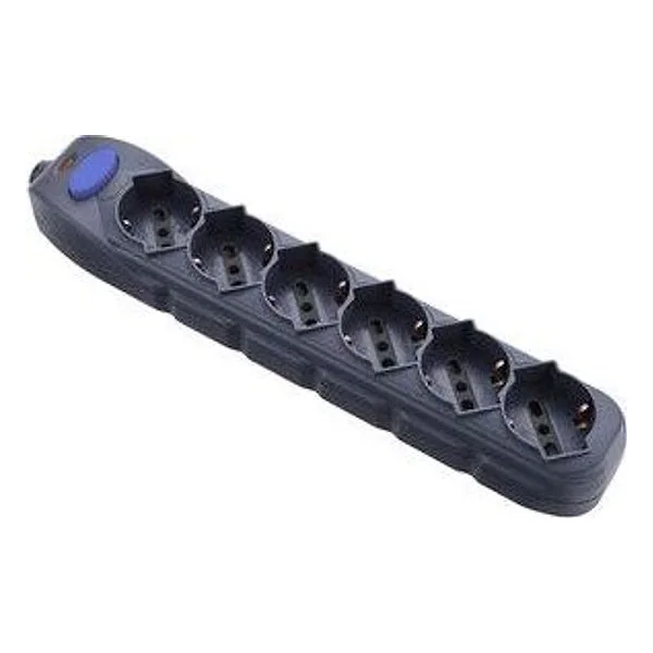 Multipresa 6P Bip/SCHUKO+INTERR senza Cavo Nero FIG.10 – cod. CPD98629