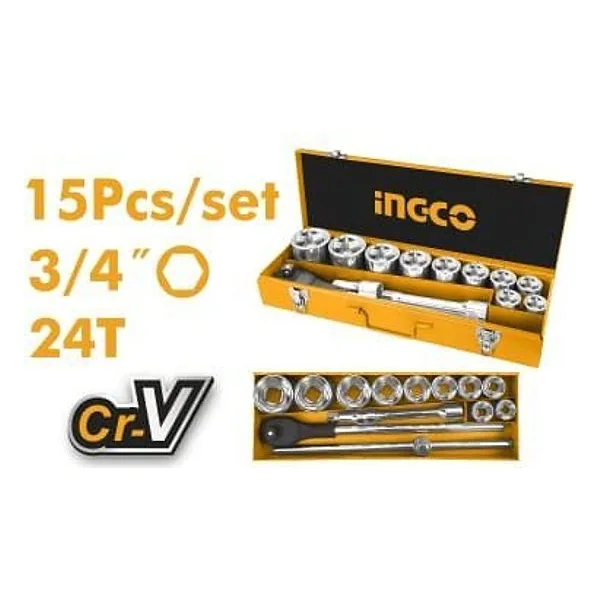 Set 15 PZ Bussole 3/4 con Cricchetto Ingco – cod. INCHKTS034151