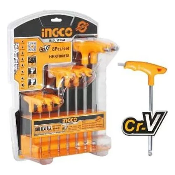 Set 8 Chiavi Esag.a T con Punta a Sfera S2 Ingco – cod. INCHHKT80828