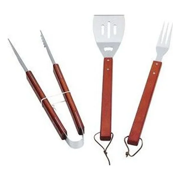 Set Barbecue Inox con Manico in Legno 3 PZ – cod. CPD4667