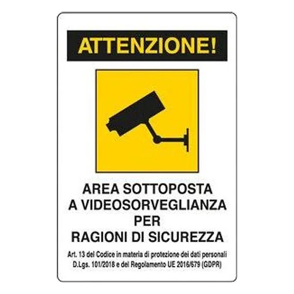Targa Area Sotto Videosorveglianza 180X120 mm Adesiva – cod. CPD40870