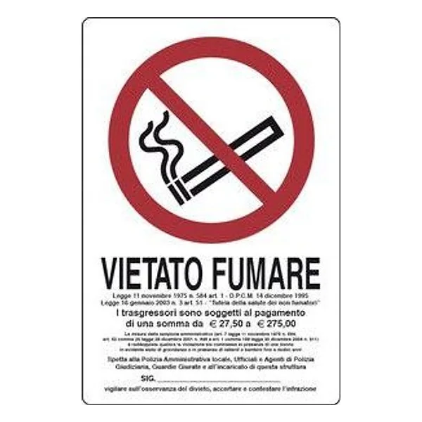 Targa Vietato Fumare L.311/1 180X120 mm – cod. CPD42604