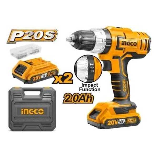 Trapano 20V Battente con 2 Batterie Ingco – cod. INCCIDLI20031