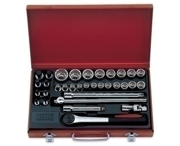 ASSORTIMENTO IN CASSETTA DI LAMIERA CON BUSSOLE ESAGONALI 33pz USAG 614 N 1/2" E