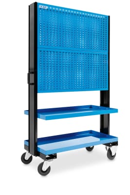 Carrello a due ripiani, completo di pannello portautensili