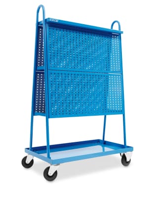 Carrello a quattro ripiani, completo di doppio pannello portautensili