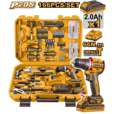 INGCO SET VALIGETTA CON 166 PZ.CON CIDLI20668E E BATT.
