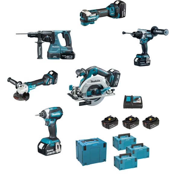 KIT 6 PEZZI DHP486+DTD153+DGA513 +DHR243+DTM52+DHS680+DC18RC+3 BL MAKITA
