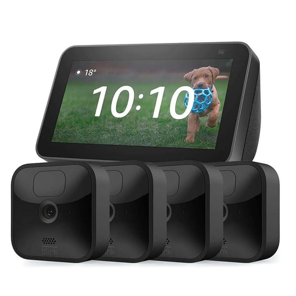 Kit Blink Outdoor Videocamera di sicurezza in HD (4 videocamere) + Echo Show 5 (2ª generazione, modello 2021), Antracite