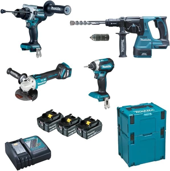 KIT TRAP. DHP486+ MINIFLEX DGA513 + DHR243+ DTD153 + 3 BATT. 5AH MAKITA