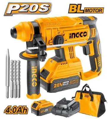 MARTELLO DEMOLITORE BATT.20V +CAR.+3PUNTE SDS INGCO