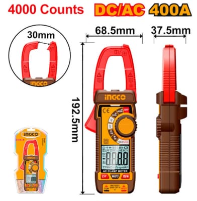 MULTIMETRO A PINZA DIGITALE DC-AC 400A INGCO