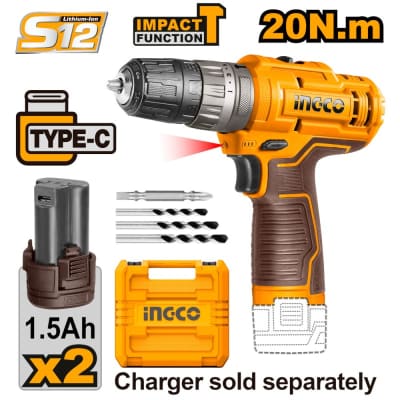 TRAPANO A PERCUSSIONE CON 2 BATTERIE 12V INGCO
