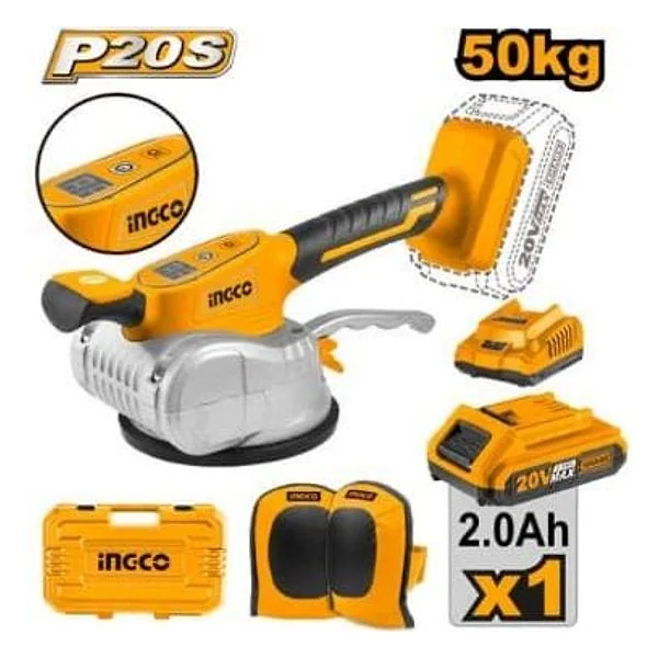 Ventosa Vibrante per Piastrelle con Batt 20V e Ginocchiere Ingco – cod. INCCTVLI20101