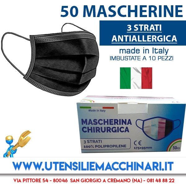 50 MASCHERINE IN TNT CHIRURGICHE NERE ITALIANE D FELIX